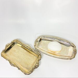 2 silver plate vintage serving vanity trays